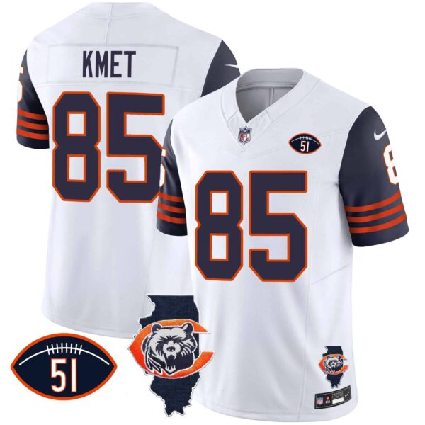 Men’s Bears Throwback Illinois Patch Vapor Jersey – All Stitched – Navy Sleeves – Cole Kmet