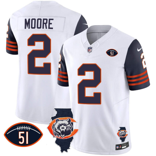 Men’s Bears Throwback Illinois Patch Vapor Jersey – All Stitched – Navy Sleeves – D.J. Moore