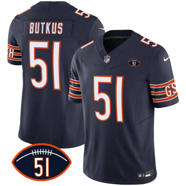 Men’s Bears Dick Butkus Patch GSH Vapor Jersey – All Stitched – Navy – Dick Butkus