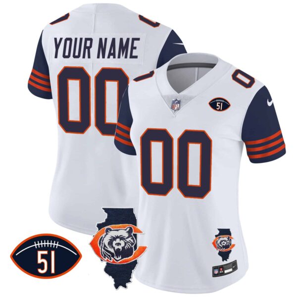 Bears Throwback Illinois Patch Vapor Custom Jersey – All Stitched – Women – Navy Sleeves