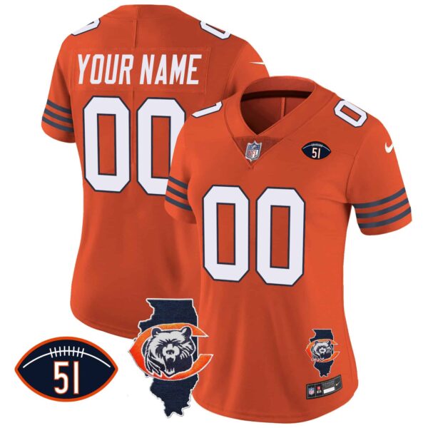 Bears Throwback Illinois Patch Vapor Custom Jersey – All Stitched – Women – Orange