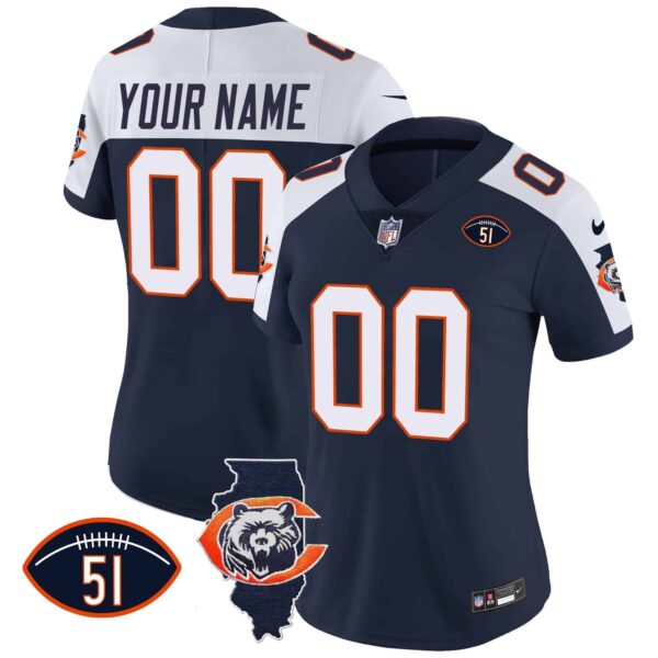 Bears Throwback Illinois Patch Vapor Custom Jersey – All Stitched – Women – Alternate