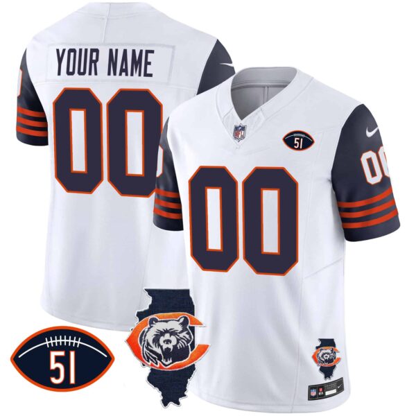 Bears Throwback Illinois Patch Vapor Custom Jersey – All Stitched – Youth – Navy Sleeves
