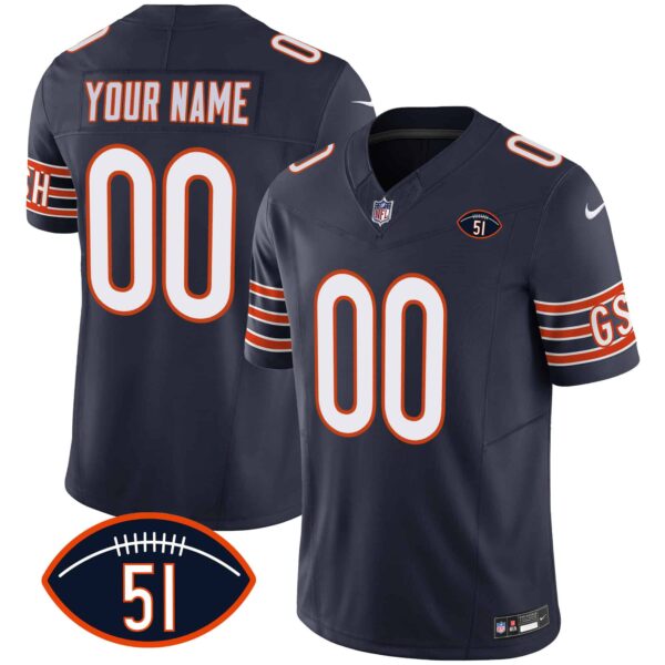 Bears Dick Butkus Patch GSH Vapor Custom Jersey – All Stitched – Men – Navy