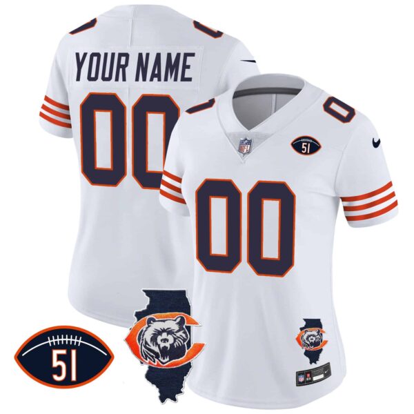 Bears Throwback Illinois Patch Vapor Custom Jersey – All Stitched – Women – White