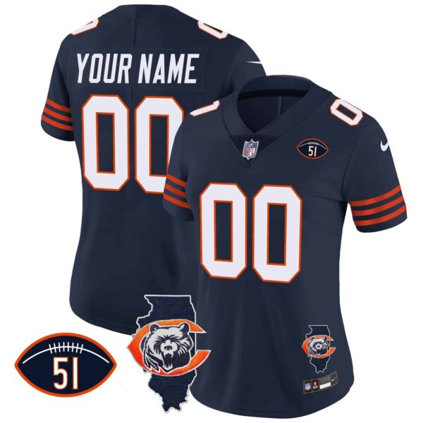 Bears Throwback Illinois Patch Vapor Custom Jersey – All Stitched – Women – Navy