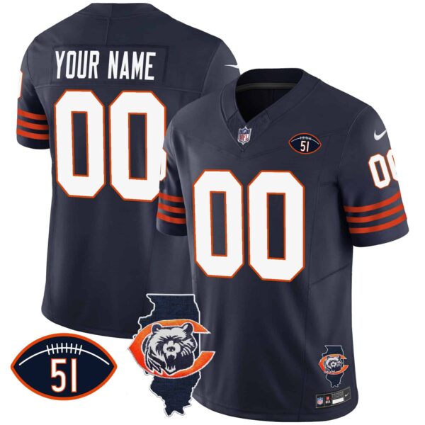 Bears Throwback Illinois Patch Vapor Custom Jersey – All Stitched – Men – Navy