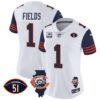 Women’s Bears Throwback Illinois Patch Vapor Jersey – All Stitched – Navy Sleeves – Justin Fields