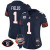 Women’s Bears Throwback Illinois Patch Vapor Jersey – All Stitched – Navy – Justin Fields