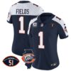 Women’s Bears Throwback Illinois Patch Vapor Jersey – All Stitched – Navy Alternate – Justin Fields