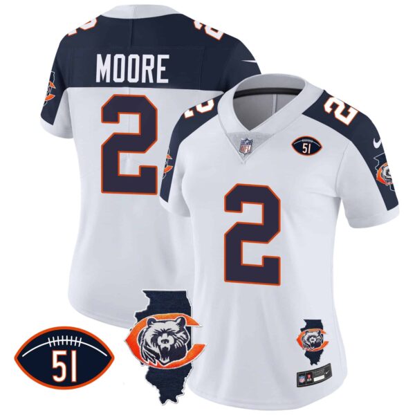 Women’s Bears Throwback Illinois Patch Vapor Jersey – All Stitched – Inverted – D.J. Moore