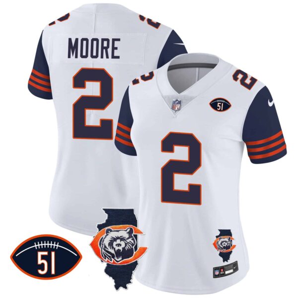 Women’s Bears Throwback Illinois Patch Vapor Jersey – All Stitched – Navy Sleeves – D.J. Moore