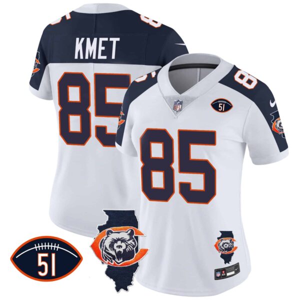 Women’s Bears Throwback Illinois Patch Vapor Jersey – All Stitched – Inverted – Cole Kmet