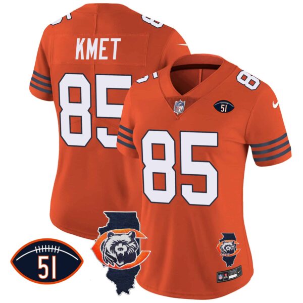Women’s Bears Throwback Illinois Patch Vapor Jersey – All Stitched – Orange – Cole Kmet