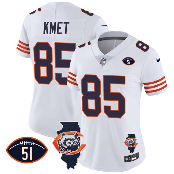 Women’s Bears Throwback Illinois Patch Vapor Jersey – All Stitched – White – Cole Kmet