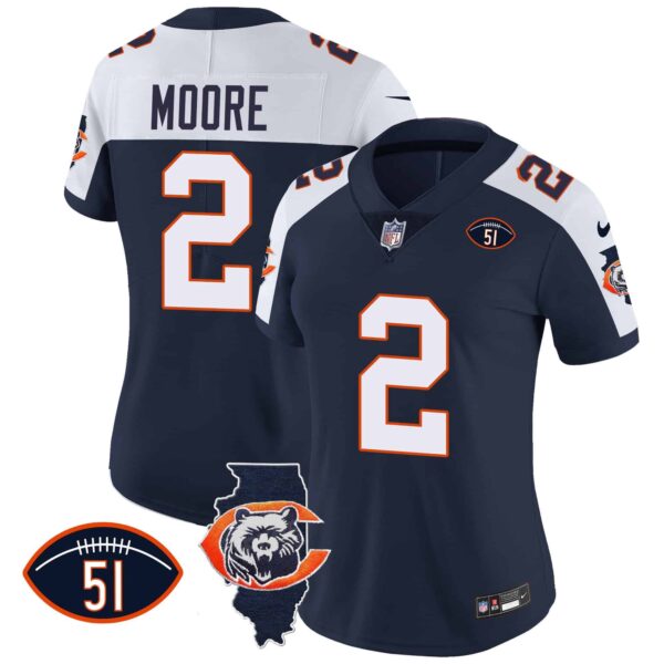 Women’s Bears Throwback Illinois Patch Vapor Jersey – All Stitched – Navy Alternate – D.J. Moore