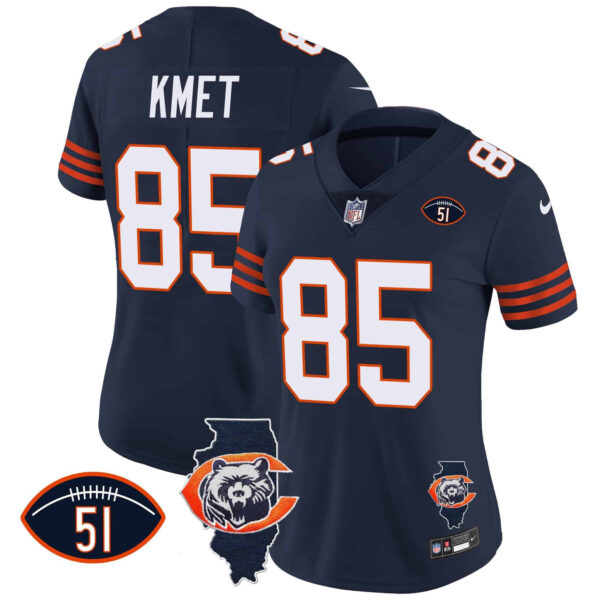 Women’s Bears Throwback Illinois Patch Vapor Jersey – All Stitched – Navy – Cole Kmet