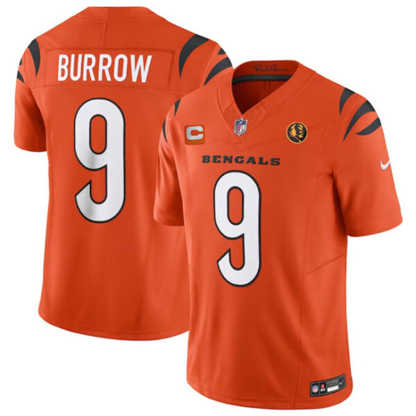 Cincinnati Bengals #9 Joe Burrow Orange 2023 FUSE With 4-Star C Ptach And John Jersey