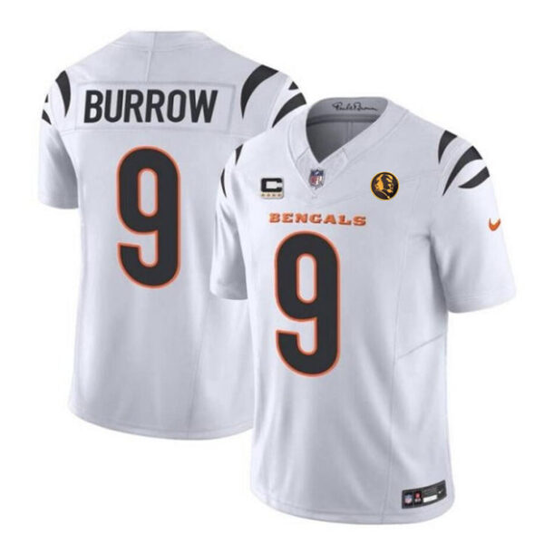 Cincinnati Bengals #9 Joe Burrow White 2023 FUSE With 4-Star C Ptach And John Madden Jersey