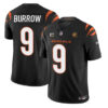 Cincinnati Bengals #9 Joe Burrow Black 2023 FUSE With 4-Star C Ptach And John Madden Jersey