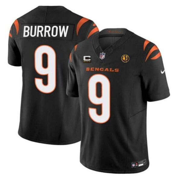 Cincinnati Bengals #9 Joe Burrow Black 2023 FUSE With 4-Star C Ptach And John Madden Jersey