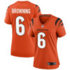 Women Cincinnati Bengals #6 Jake Browning Orange Stitched Football Jersey
