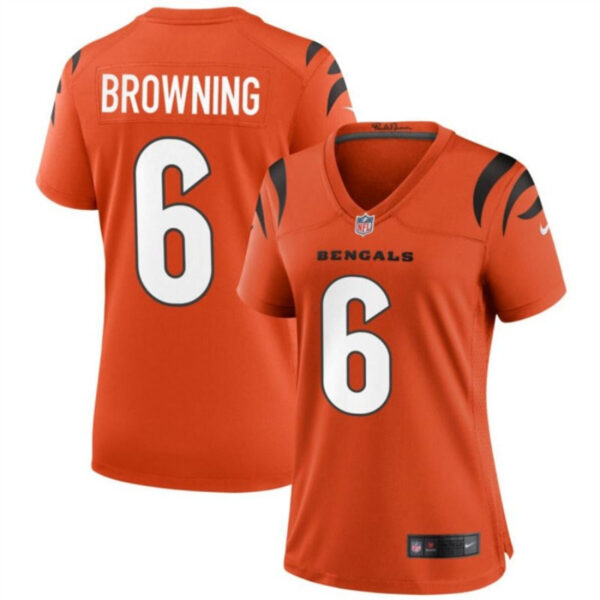 Women Cincinnati Bengals #6 Jake Browning Orange Stitched Football Jersey