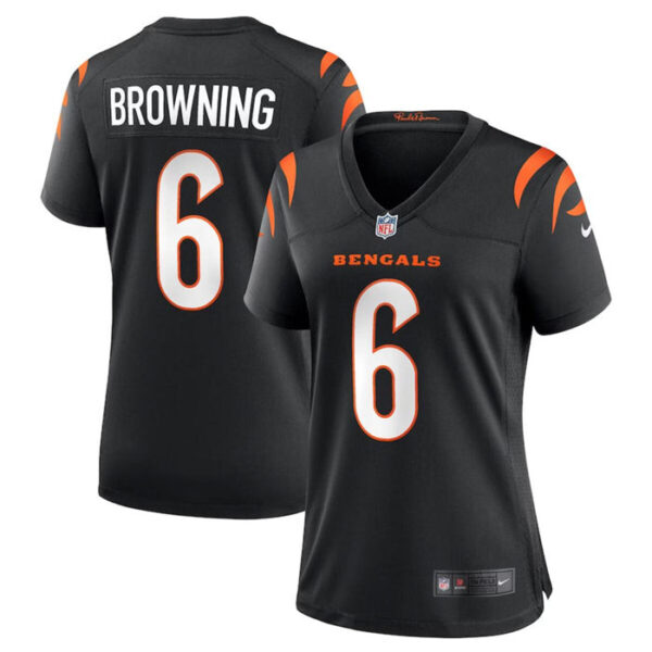 Women Cincinnati Bengals #6 Jake Browning Black Stitched Football Jersey