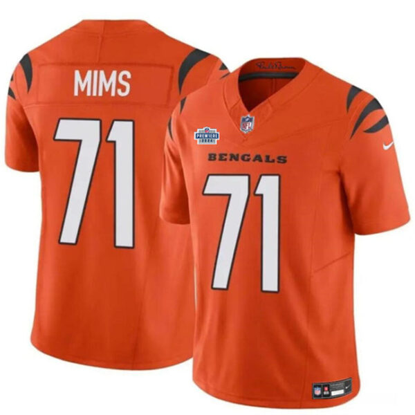 Cincinnati Bengals #71 Amarius Mims Orange 2024 With Dradt Patch FUSE Vapor Jersey
