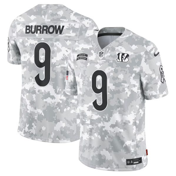 Cincinnati Bengals #9 Joe Burrow Arctic Camo 2024 FUSE Salute To Service Limited Football Stitched Jersey