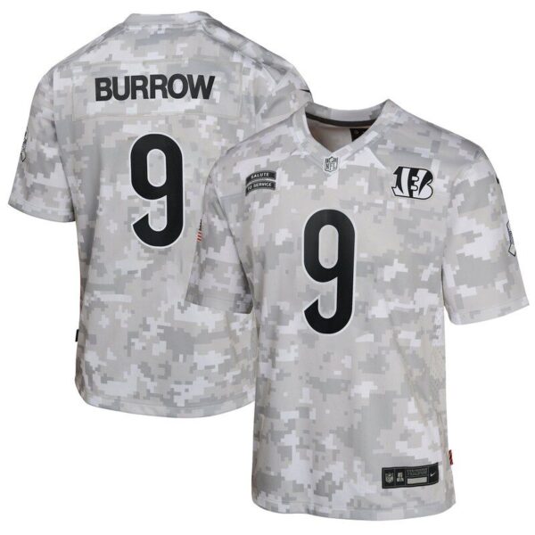 Joe Burrow Cincinnati Bengals Youth 2024 Salute To Service Game Jersey Arctic Camo