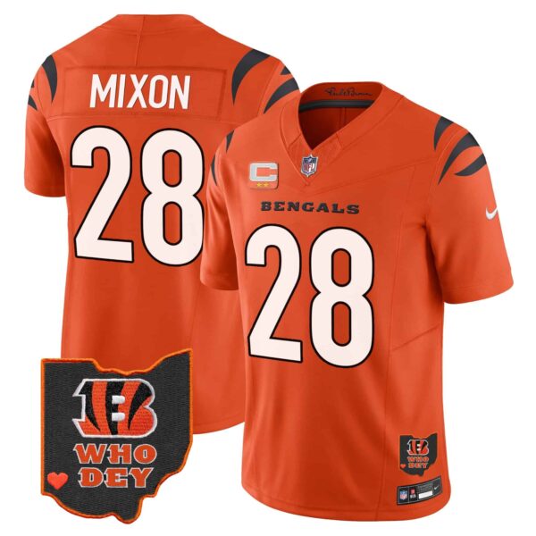 Men’s Bengals Ohio Patch Vapor Limited Jersey V2 – All Stitched – Orange – Joe Mixon