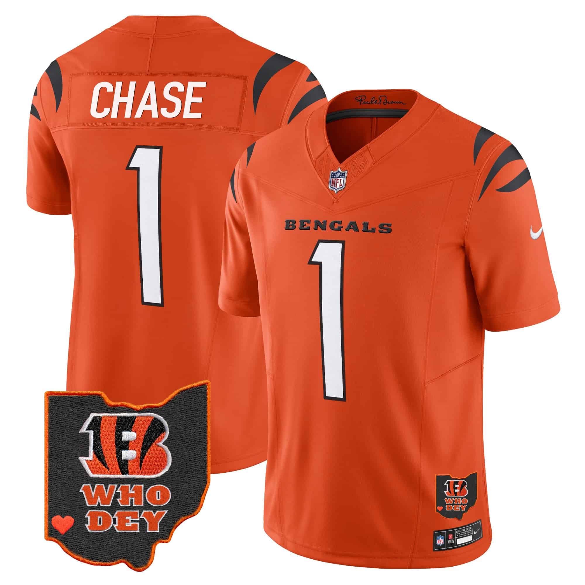Men’s Bengals Ohio Patch Vapor Limited Jersey V2 – All Stitched – Orange – Ja’Marr Chase