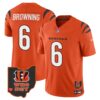Men’s Bengals Ohio Patch Vapor Limited Jersey V2 – All Stitched – Orange – Jake Browning
