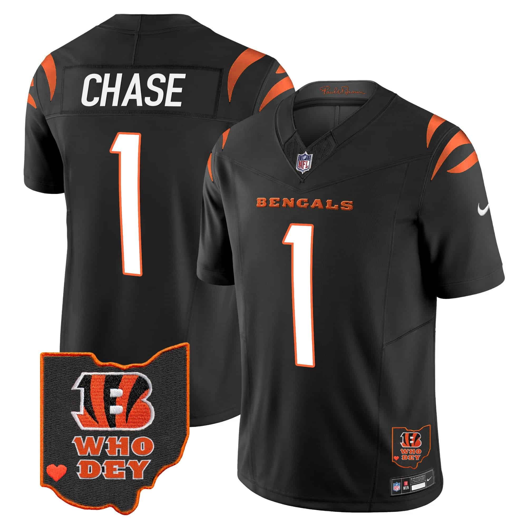 Men’s Bengals Ohio Patch Vapor Limited Jersey V2 – All Stitched – Black – Ja’Marr Chase