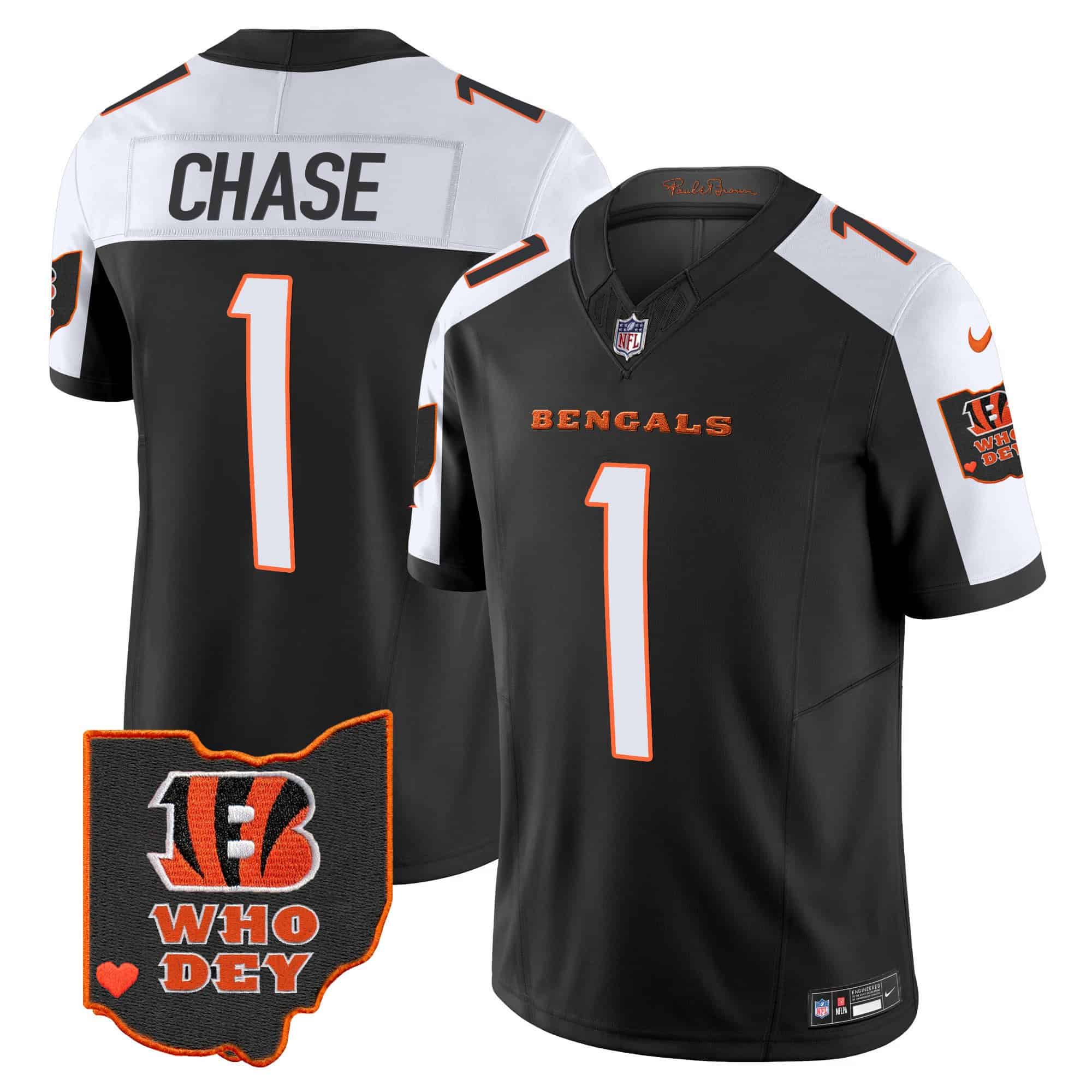 Men’s Bengals Ohio Patch Vapor Limited Jersey V2 – All Stitched – Alternate – Ja’Marr Chase