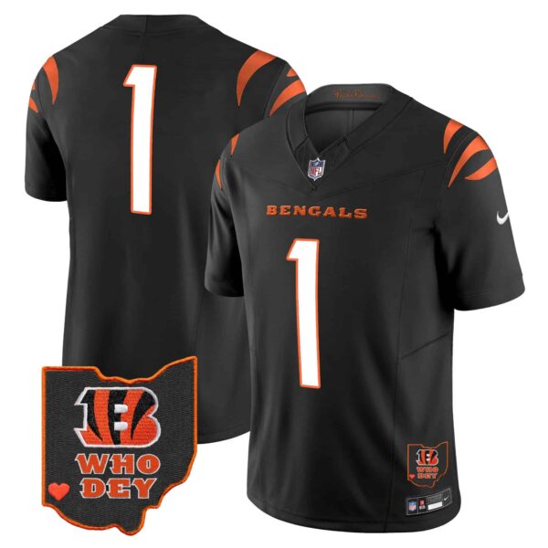 Men’s Bengals Ohio Patch Vapor Limited Jersey V2 – All Stitched – Black – #1 Team