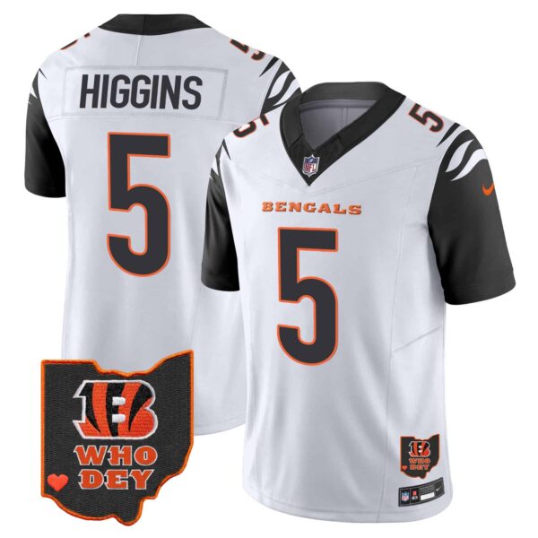 Men’s Bengals Ohio Patch Vapor Limited Jersey V2 – All Stitched – Color Rush – Tee Higgins