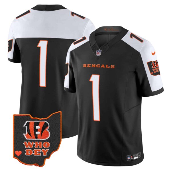 Men’s Bengals Ohio Patch Vapor Limited Jersey V2 – All Stitched – Alternate – #1 Team