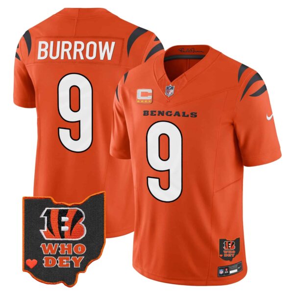 Men’s Bengals Ohio Patch Vapor Limited Jersey V2 – All Stitched – Orange – Joe Burrow