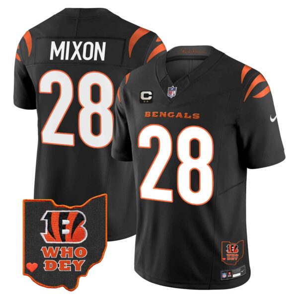 Men’s Bengals Ohio Patch Vapor Limited Jersey V2 – All Stitched – Black – Joe Mixon