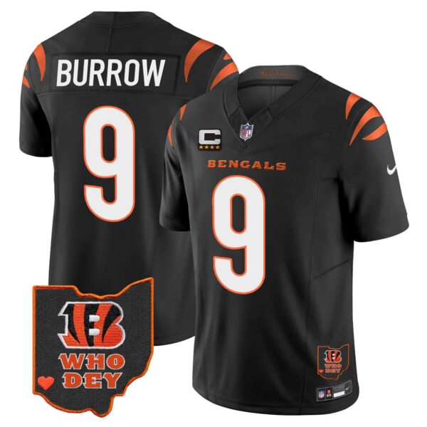 Men’s Bengals Ohio Patch Vapor Limited Jersey V2 – All Stitched – Black – Joe Burrow
