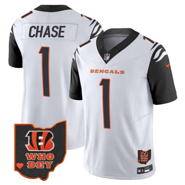 Men’s Bengals Ohio Patch Vapor Limited Jersey V2 – All Stitched – Color Rush – Ja’Marr Chase