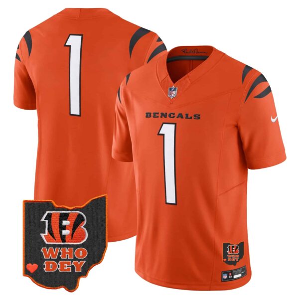 Men’s Bengals Ohio Patch Vapor Limited Jersey V2 – All Stitched – Orange – #1 Team
