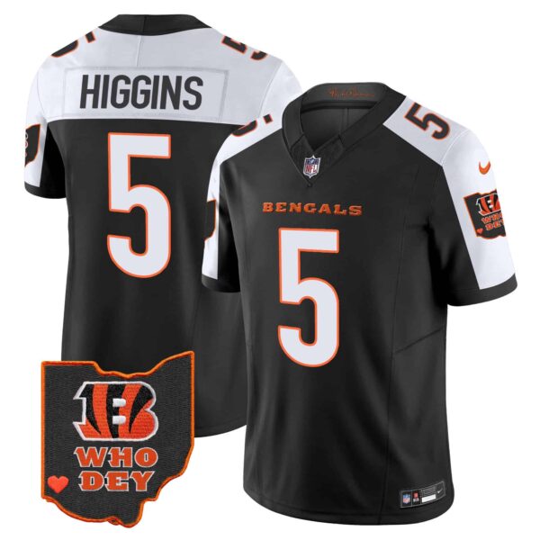 Men’s Bengals Ohio Patch Vapor Limited Jersey V2 – All Stitched – Alternate – Tee Higgins