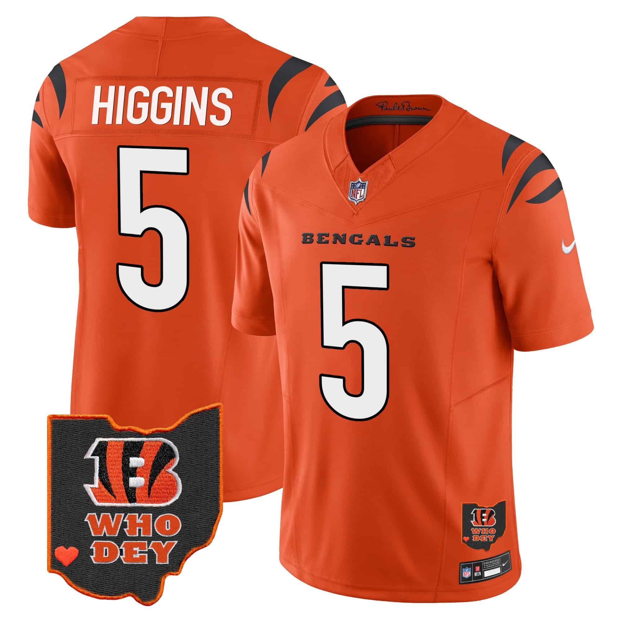 Men’s Bengals Ohio Patch Vapor Limited Jersey V2 – All Stitched – Orange – Tee Higgins