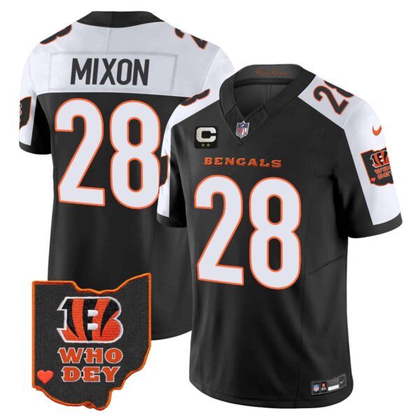 Men’s Bengals Ohio Patch Vapor Limited Jersey V2 – All Stitched – Alternate – Joe Mixon