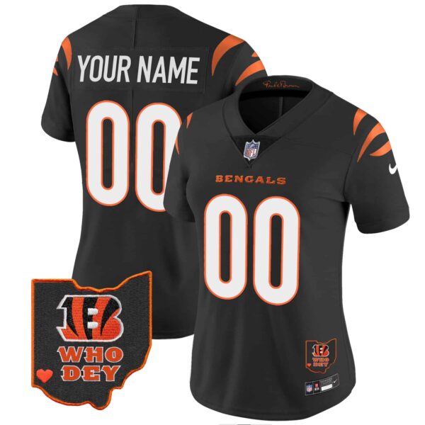 Bengals Ohio Patch Vapor Limited Custom Jersey V2 – All Stitched – Women – Black