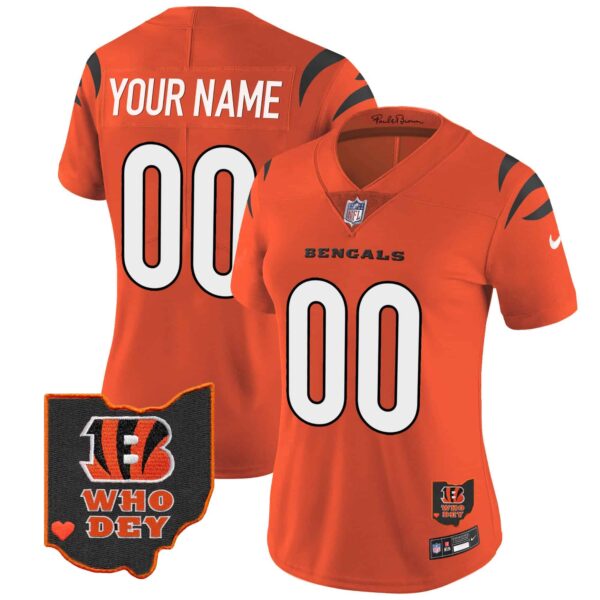 Bengals Ohio Patch Vapor Limited Custom Jersey V2 – All Stitched – Women – Orange