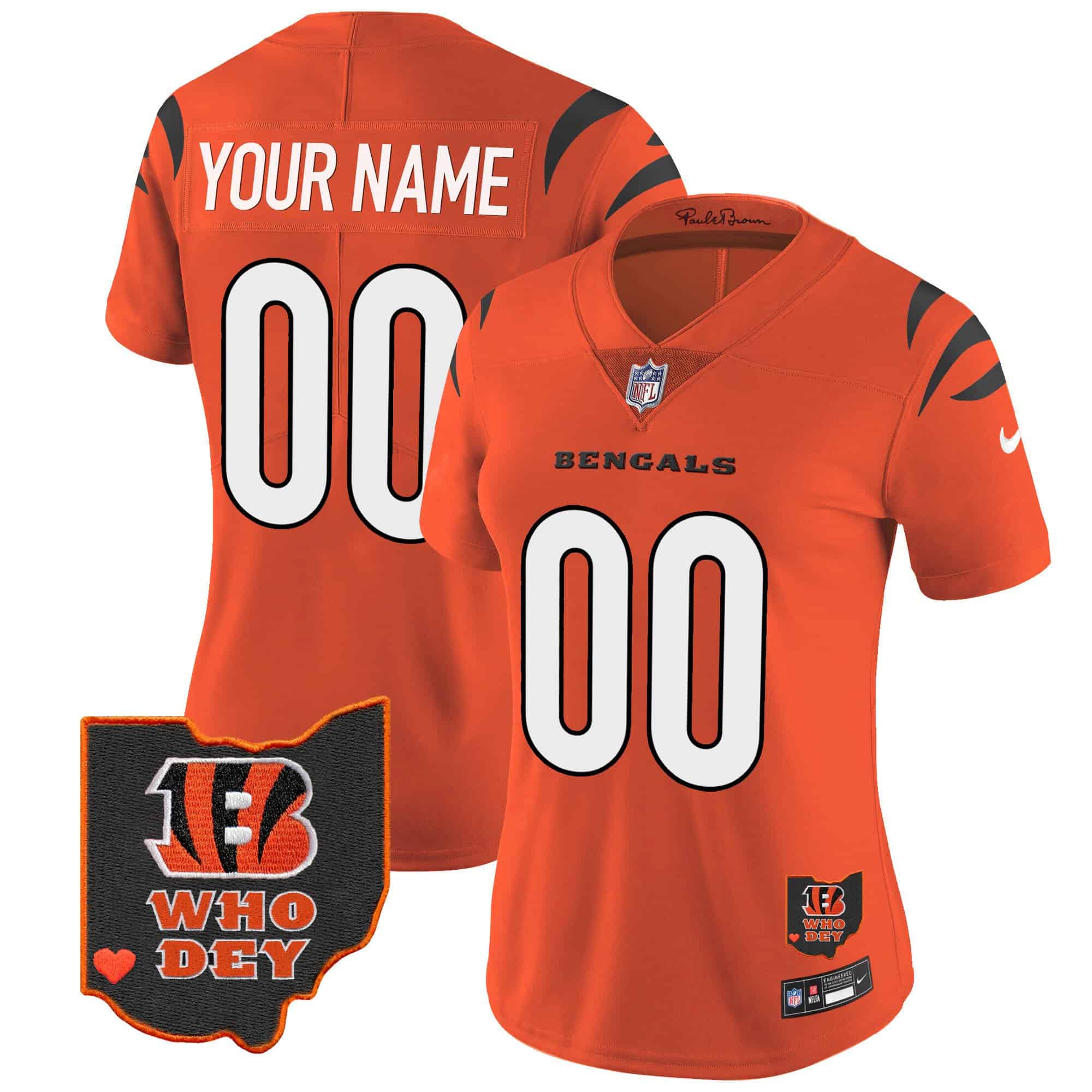 Bengals Ohio Patch Vapor Limited Custom Jersey V2 – All Stitched – Women – Orange